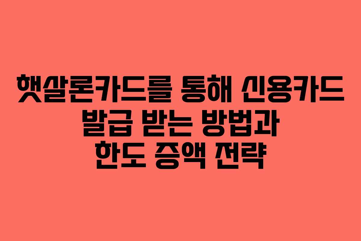 햇살론카드를 통해 신용카드 발급 받는 방법과 한도 증액 전략