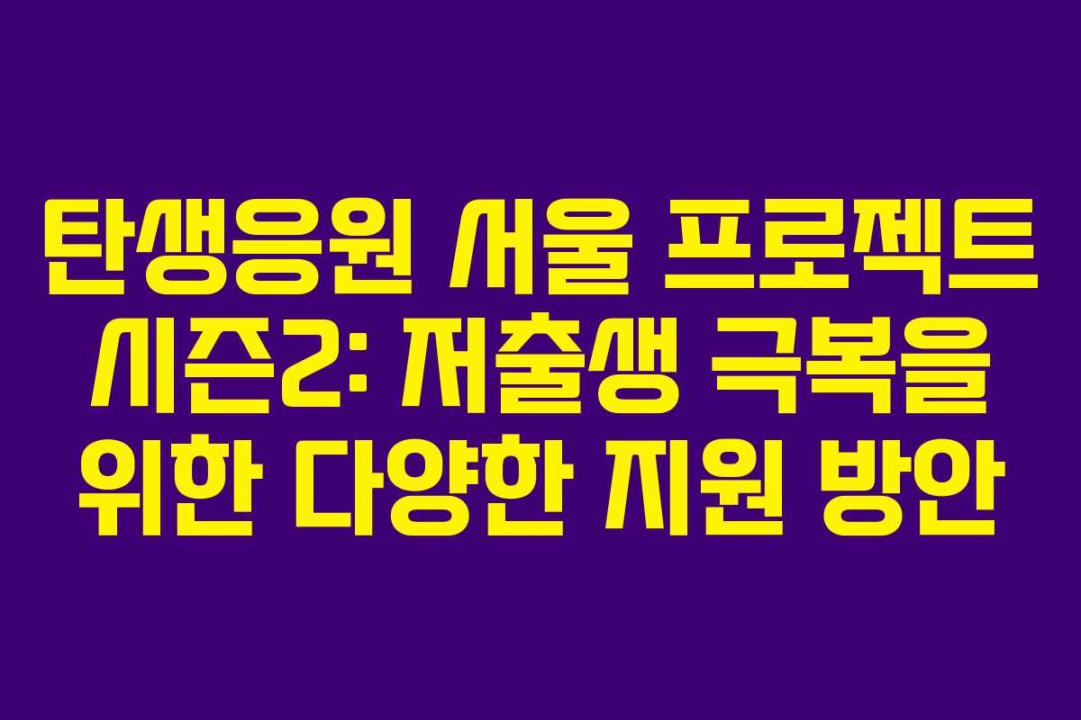 탄생응원 서울 프로젝트 시즌2: 저출생 극복을 위한 다양한 지원 방안
