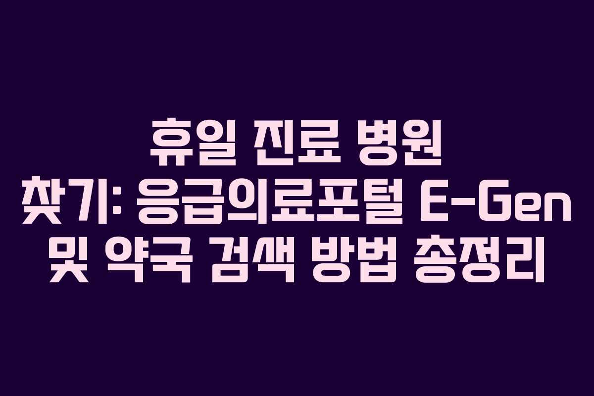 휴일 진료 병원 찾기: 응급의료포털 E-Gen 및 약국 검색 방법 총정리