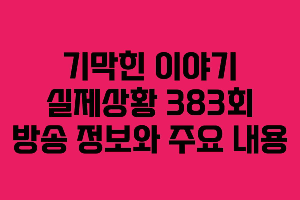기막힌 이야기 실제상황 383회 방송 정보와 주요 내용 기막힌 이야기 실제상황 383회 방송 정보와 주요 내용
