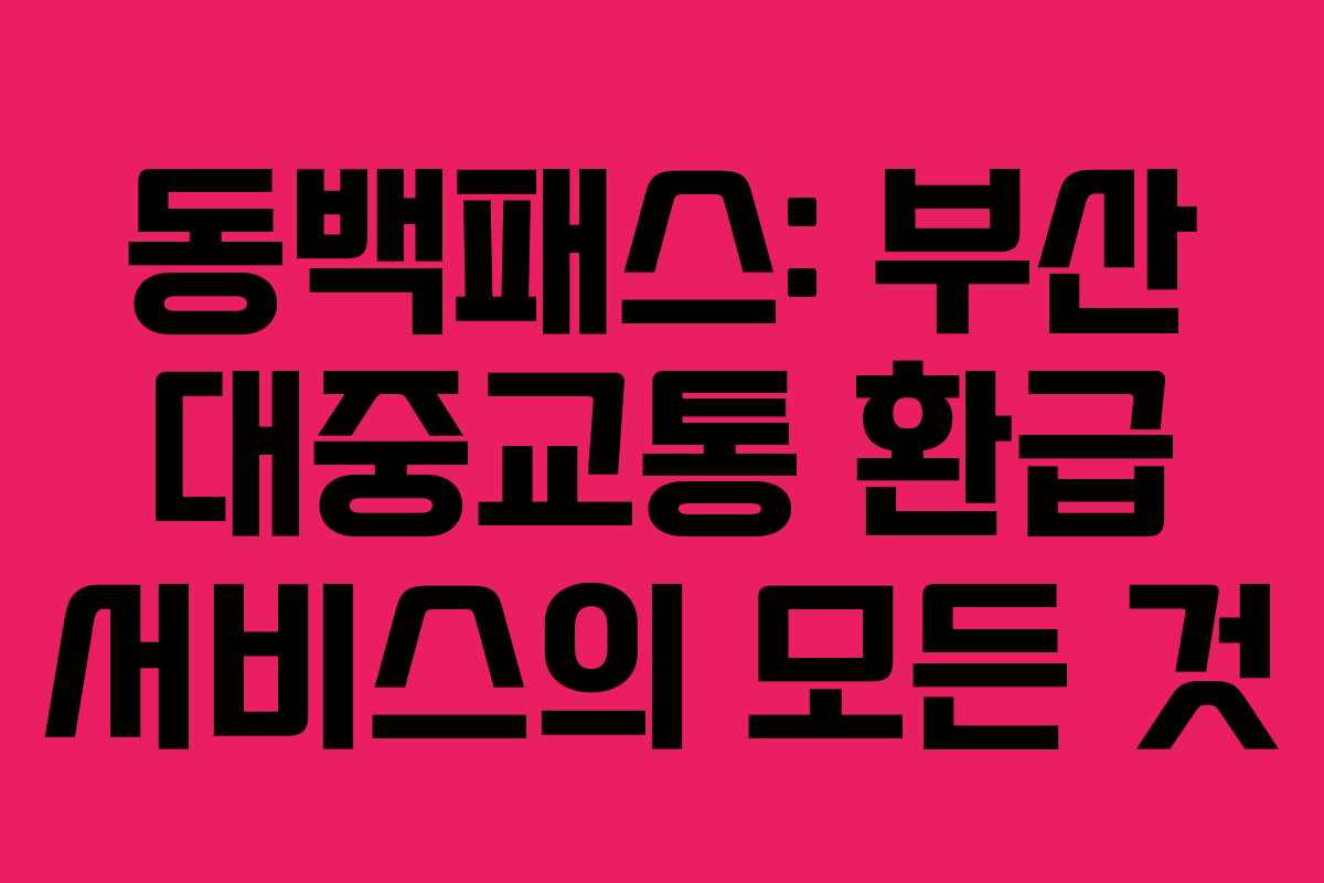 동백패스: 부산 대중교통 환급 서비스의 모든 것