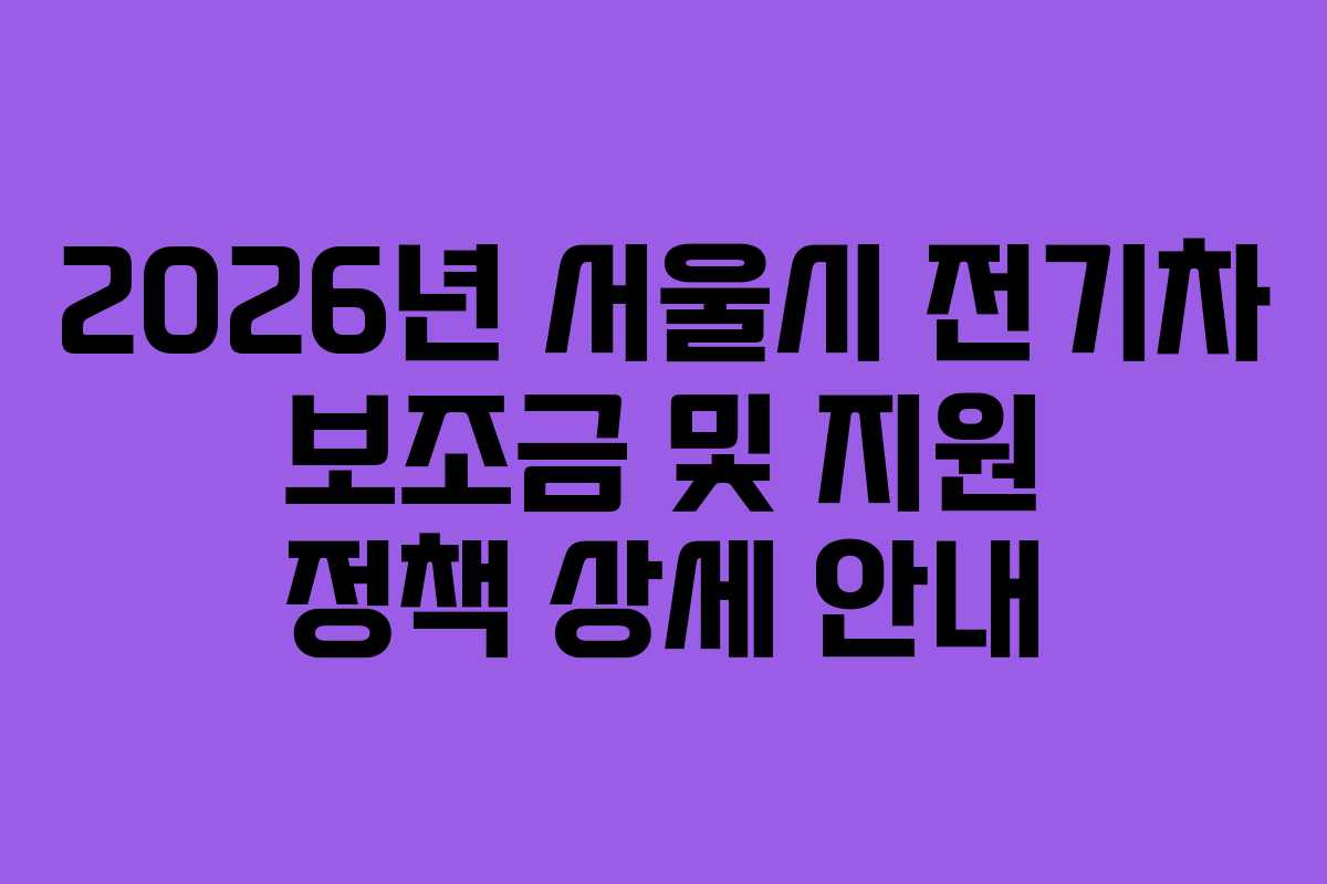 2026년 서울시 전기차 보조금 및 지원 정책 상세 안내 2026년 서울시 전기차 보조금 및 지원 정책 상세 안내