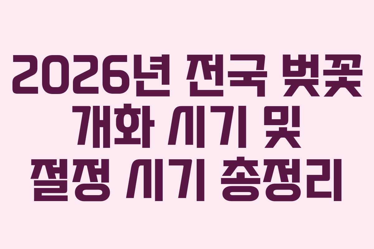 2026년 전국 벚꽃 개화 시기 및 절정 시기 총정리