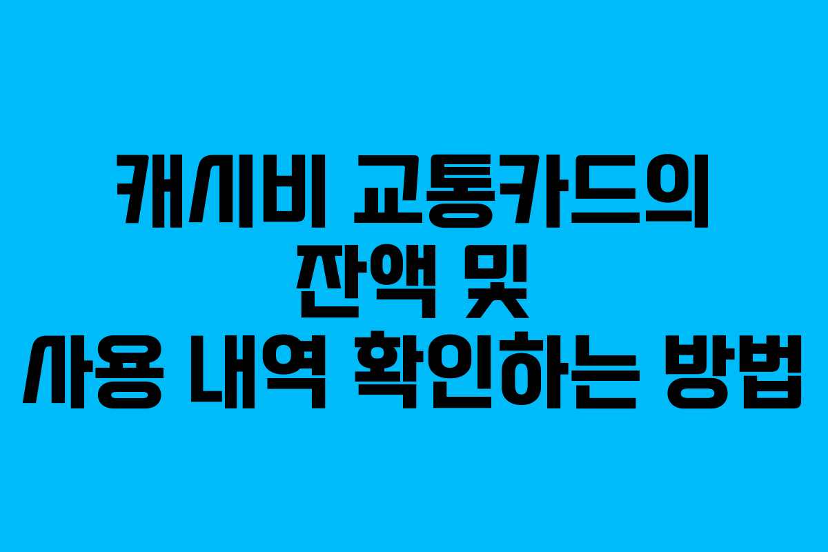 캐시비 교통카드의 잔액 및 사용 내역 확인하는 방법 캐시비 교통카드의 잔액 및 사용 내역 확인하는 방법