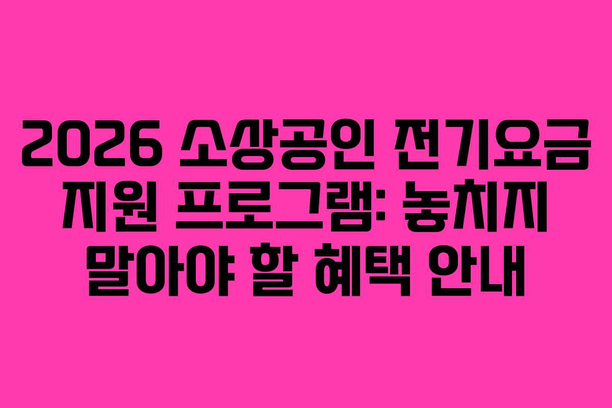2026 소상공인 전기요금 지원 프로그램: 놓치지 말아야 할 혜택 안내 2026 소상공인 전기요금 지원 프로그램: 놓치지 말아야 할 혜택 안내