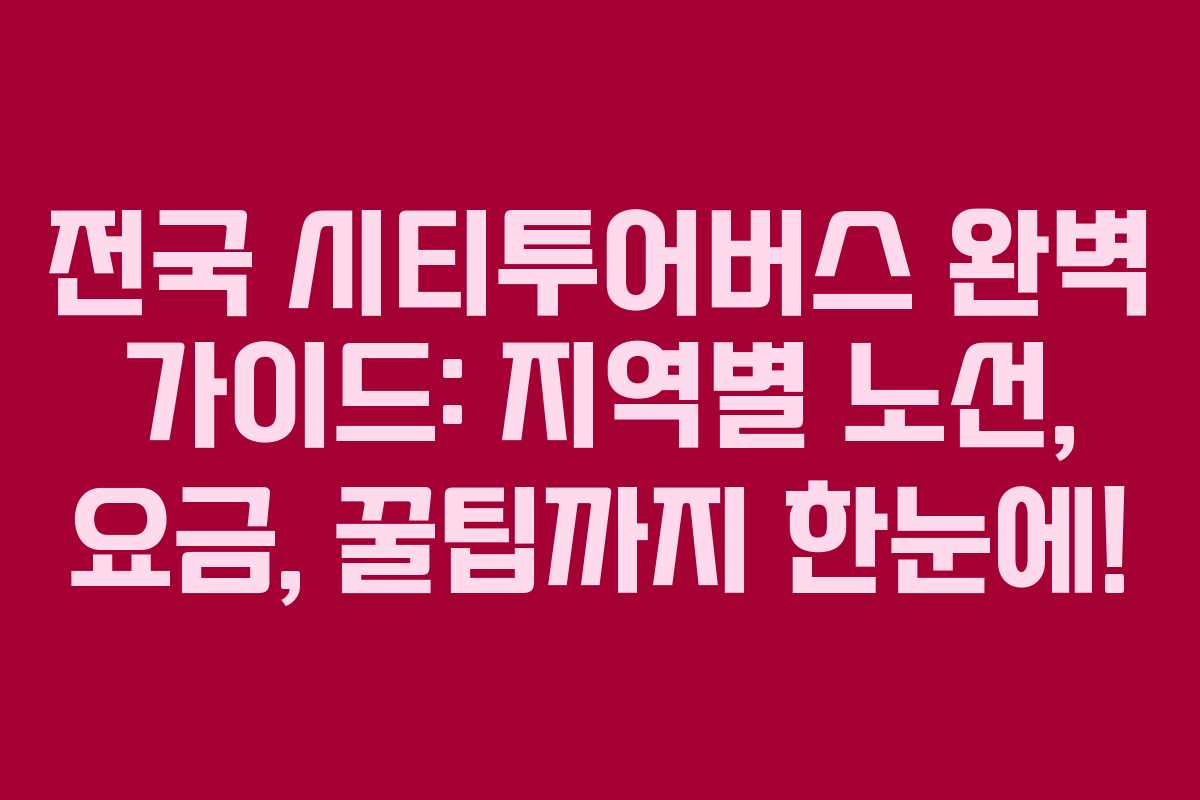 전국 시티투어버스 완벽 가이드: 지역별 노선, 요금, 꿀팁까지 한눈에!