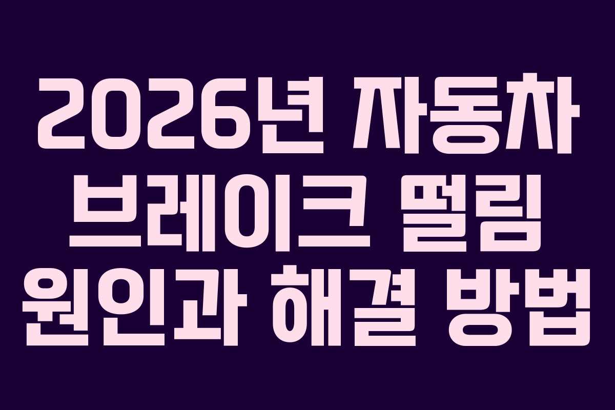 2026년 자동차 브레이크 떨림 원인과 해결 방법
