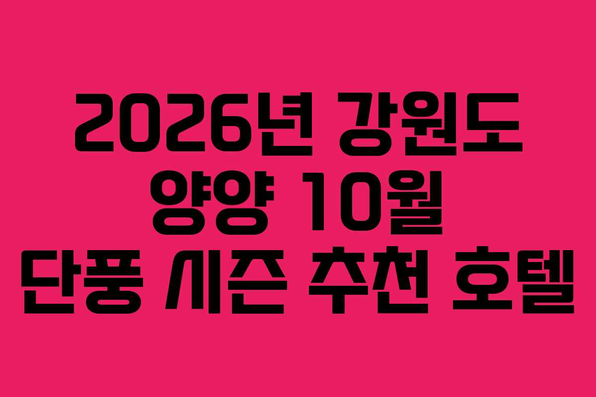 2026년 강원도 양양 10월 단풍 시즌 추천 호텔