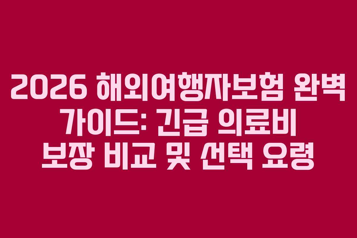 2026 해외여행자보험 완벽 가이드: 긴급 의료비 보장 비교 및 선택 요령