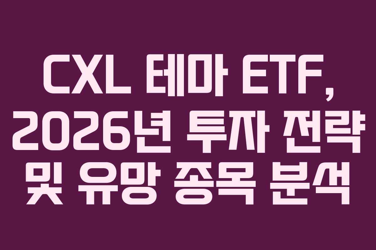 CXL 테마 ETF, 2026년 투자 전략 및 유망 종목 분석