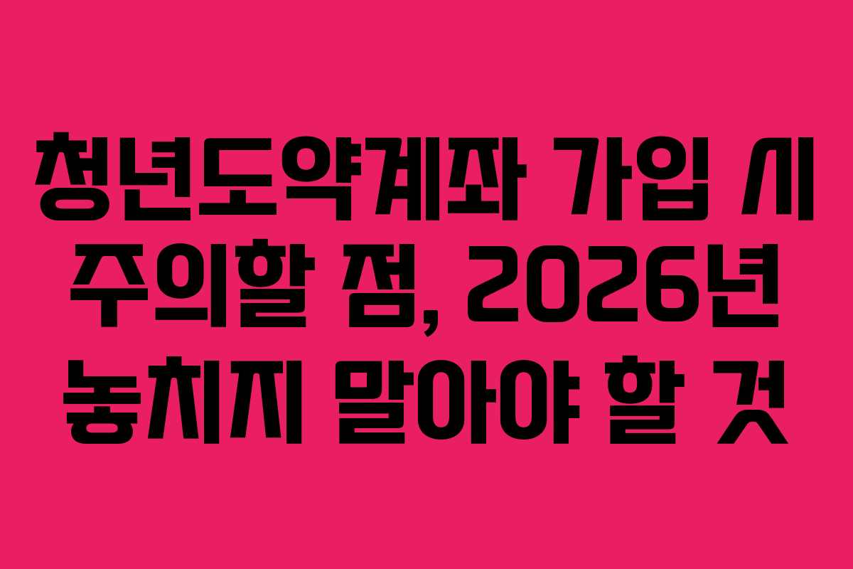청년도약계좌 가입 시 주의할 점, 2026년 놓치지 말아야 할 것