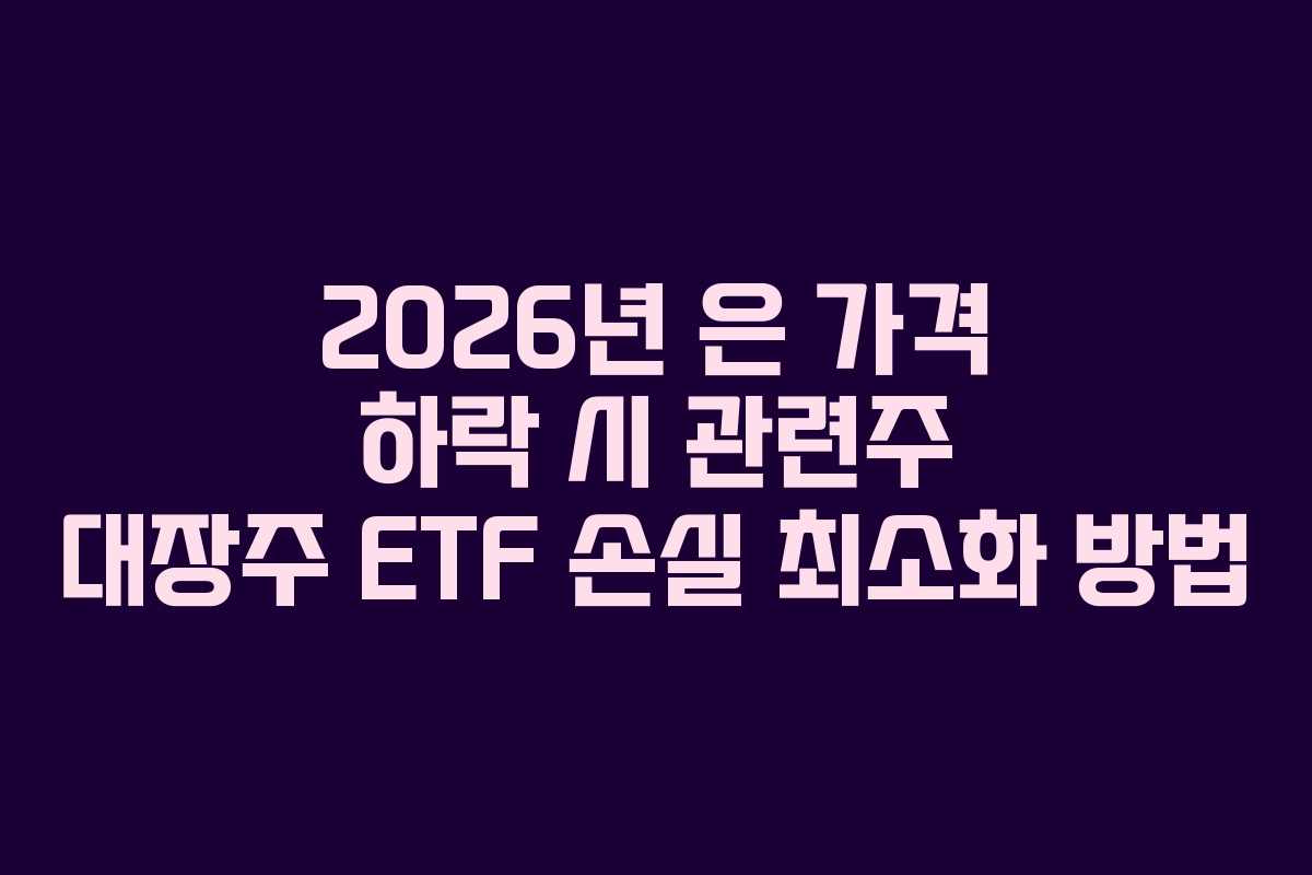 2026년 은 가격 하락 시 관련주 대장주 ETF 손실 최소화 방법
