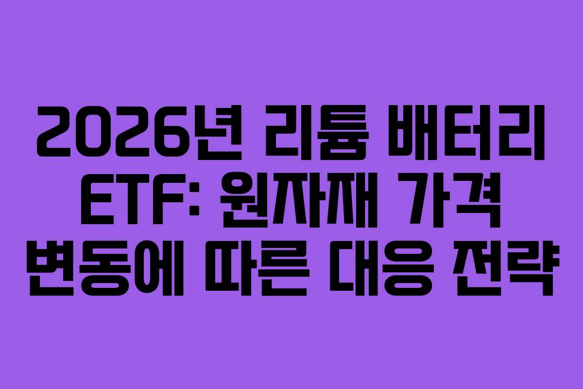 2026년 리튬 배터리 ETF: 원자재 가격 변동에 따른 대응 전략 2026년 리튬 배터리 ETF: 원자재 가격 변동에 따른 대응 전략