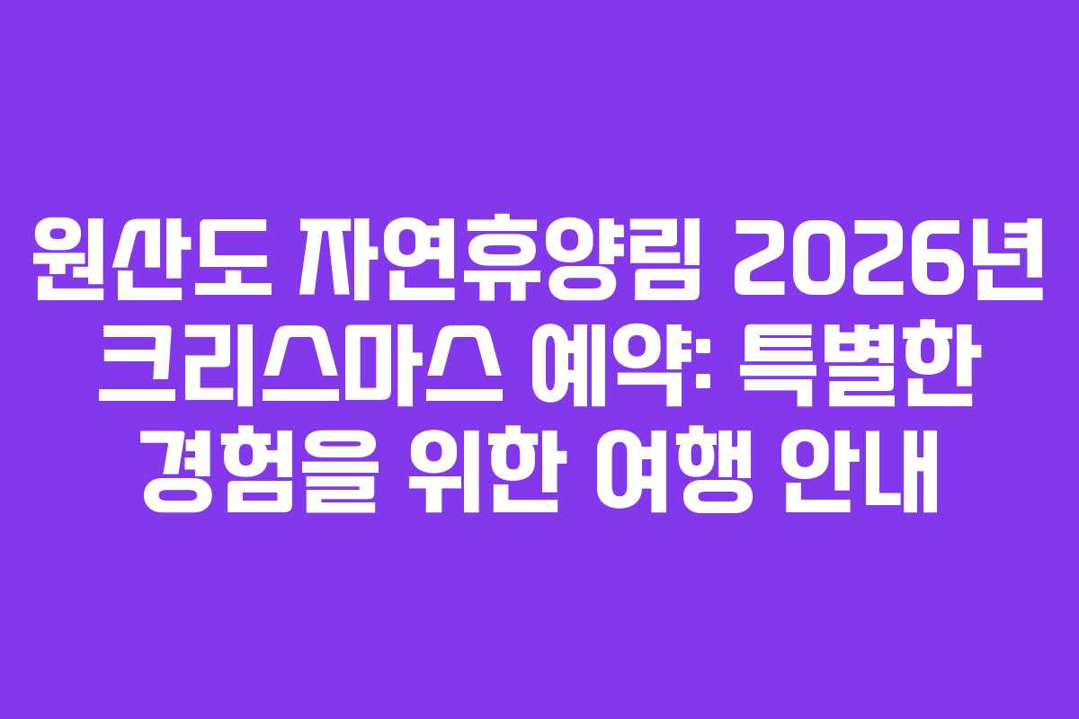 원산도 자연휴양림 2026년 크리스마스 예약: 특별한 경험을 위한 여행 안내