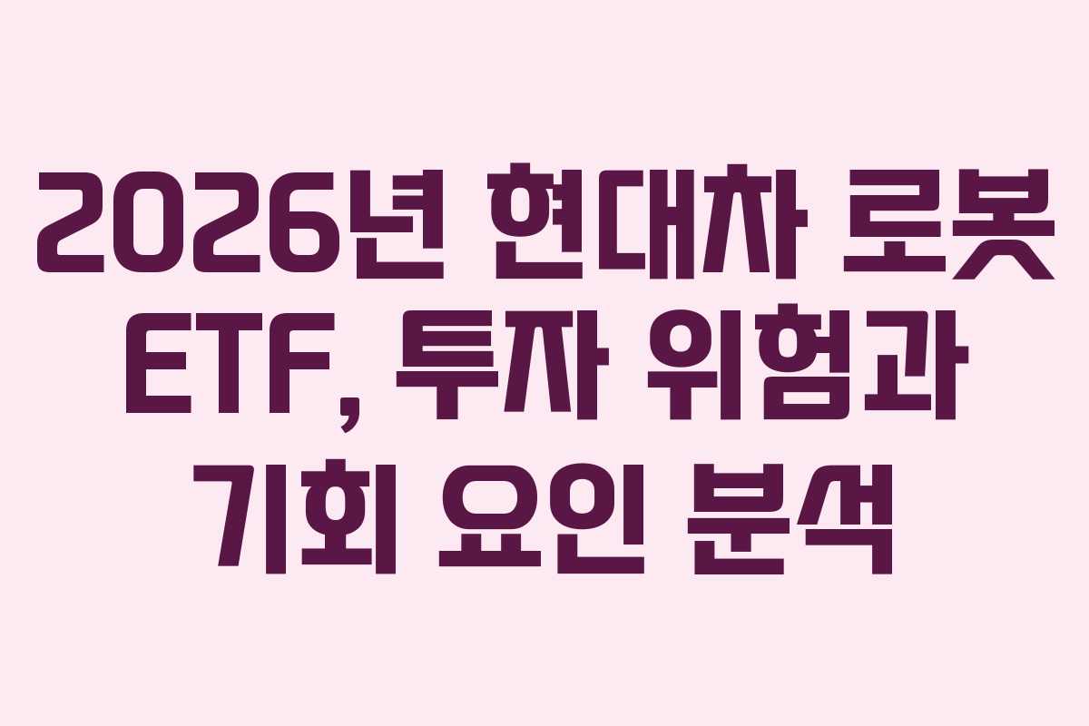 2026년 현대차 로봇 ETF, 투자 위험과 기회 요인 분석