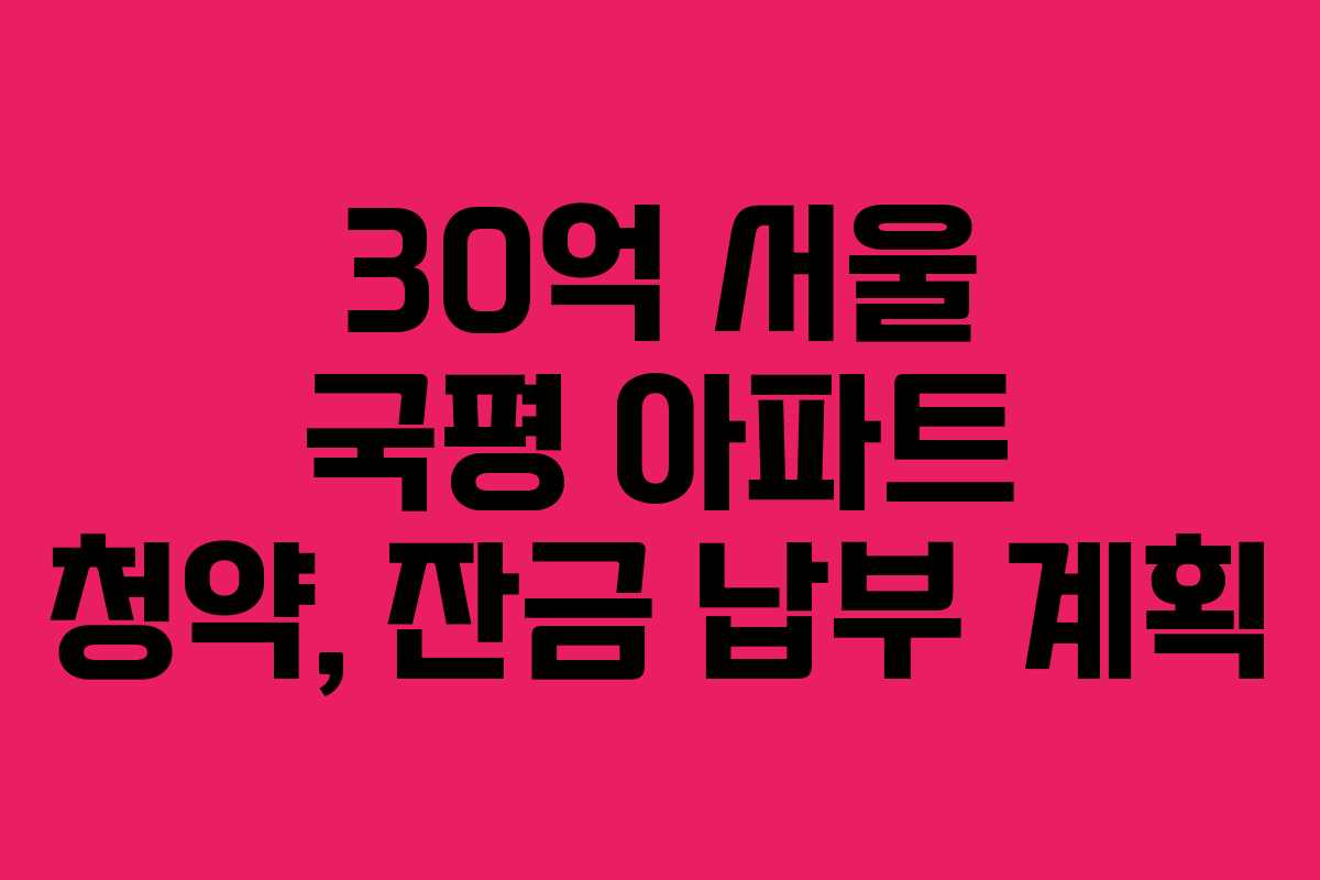 30억 서울 국평 아파트 청약, 잔금 납부 계획 30억 서울 국평 아파트 청약, 잔금 납부 계획