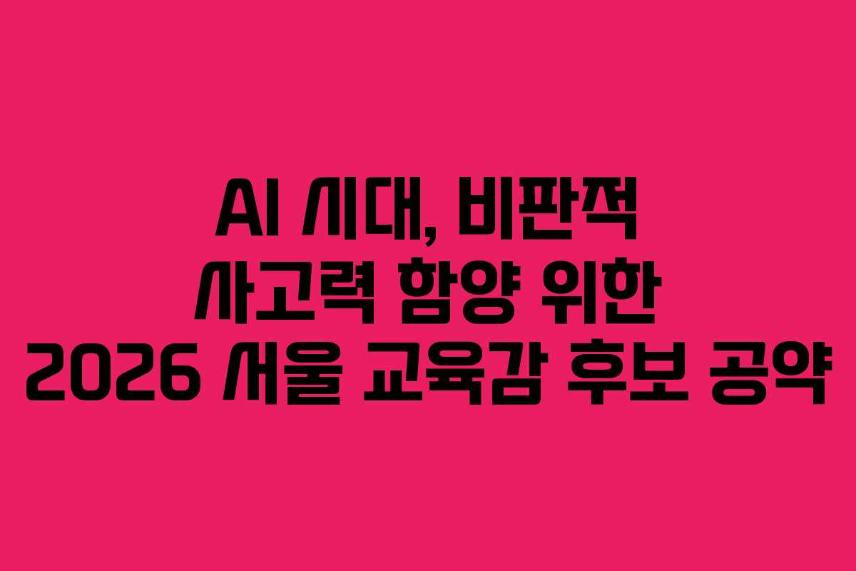 AI 시대, 비판적 사고력 함양 위한 2026 서울 교육감 후보 공약 AI 시대, 비판적 사고력 함양 위한 2026 서울 교육감 후보 공약