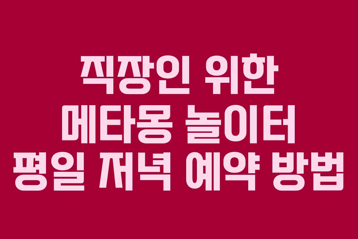직장인 위한 메타몽 놀이터 평일 저녁 예약 방법 직장인 위한 메타몽 놀이터 평일 저녁 예약 방법