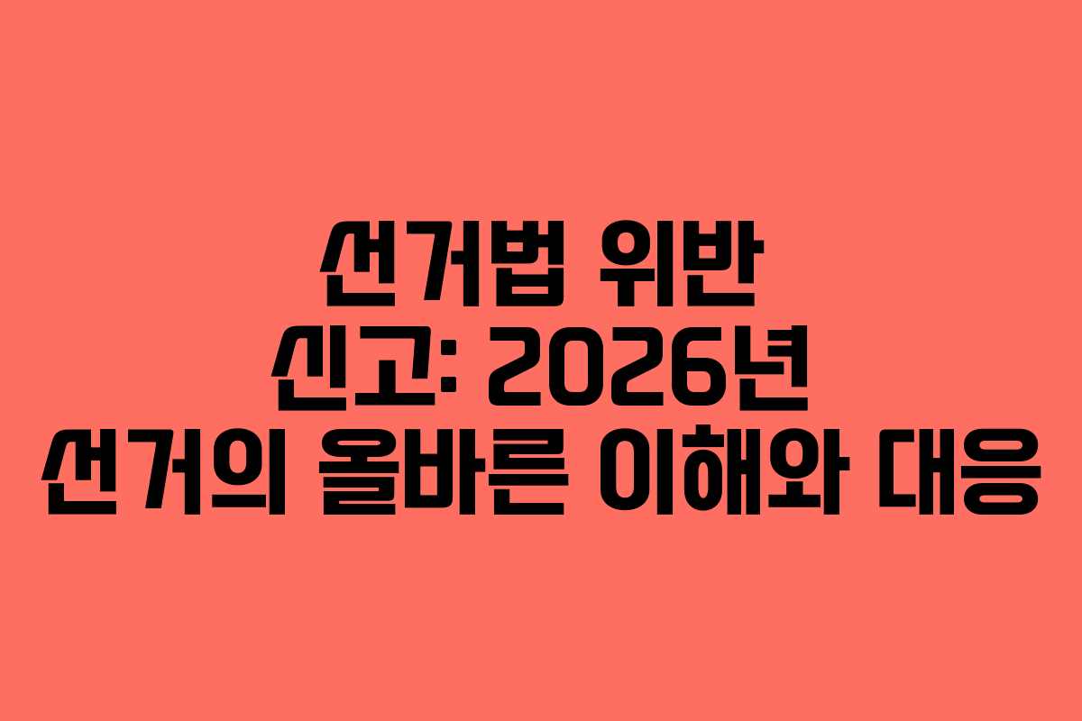 선거법 위반 신고: 2026년 선거의 올바른 이해와 대응 선거법 위반 신고: 2026년 선거의 올바른 이해와 대응