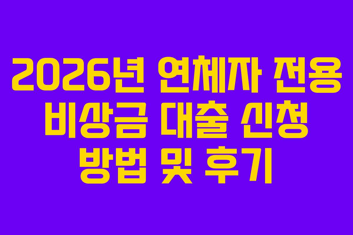 2026년 연체자 전용 비상금 대출 신청 방법 및 후기 2026년 연체자 전용 비상금 대출 신청 방법 및 후기