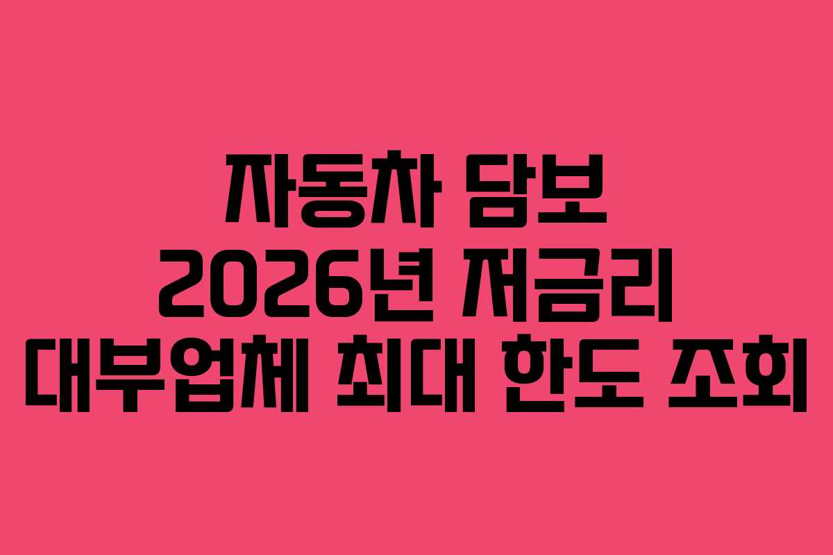 자동차 담보 2026년 저금리 대부업체 최대 한도 조회 자동차 담보 2026년 저금리 대부업체 최대 한도 조회